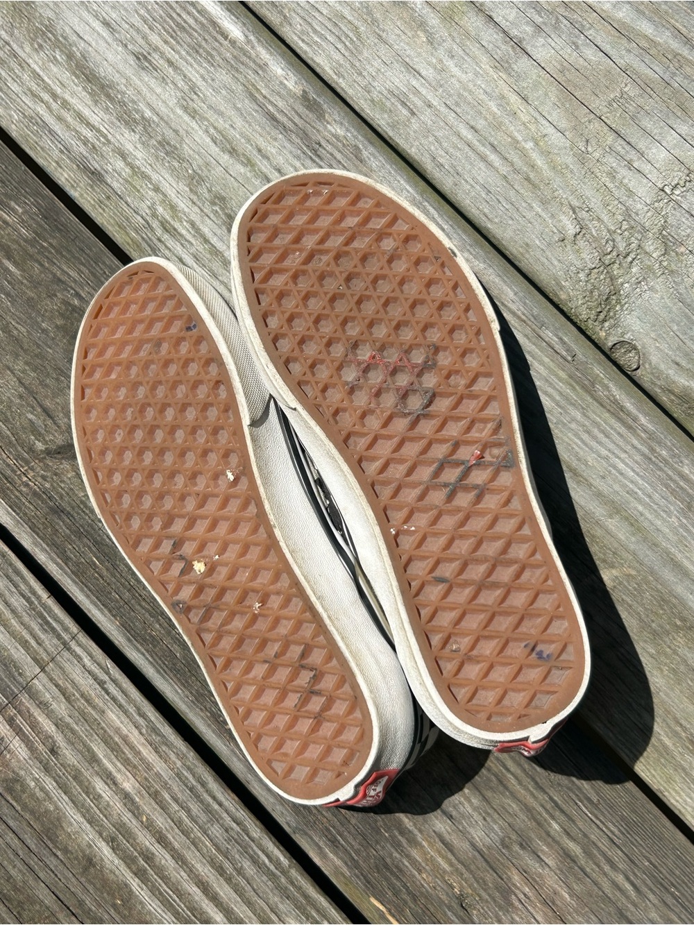 Black and White/Cream Checkered Low Top Slip-On Vans Size 6.5 Women/5 Men